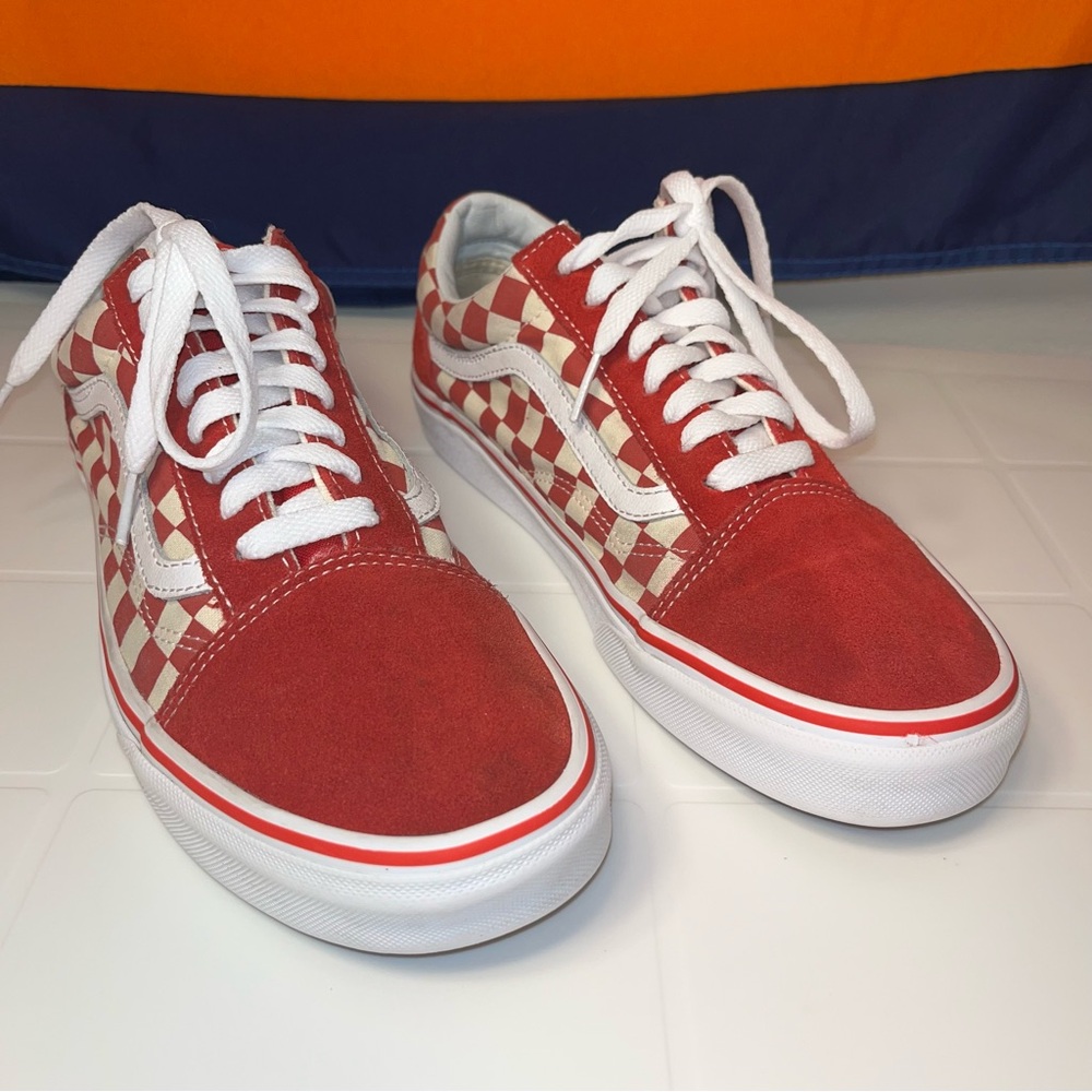 Vans Old Skool Womens 10 Shoes Mens 8.5 Red Checkerboard Sneakers Lace Up Low